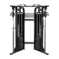 A black dual adjustable pulley system with 125kg weight stacks, laser cut stack guards, and metallic finish.