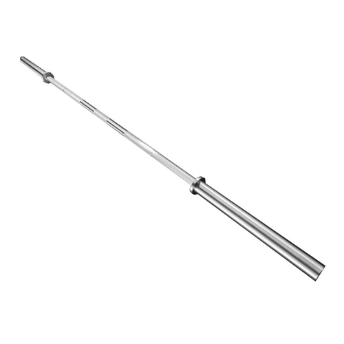 A olympic barbell on a white background.