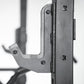 A close up of a j-hooks attachment on a half rack.
