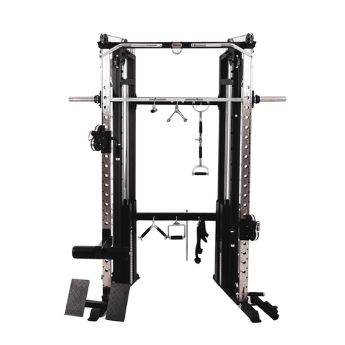 3 in 1 multi rack system for home & PT studios- includes half rack, smith machine & functional trainer.