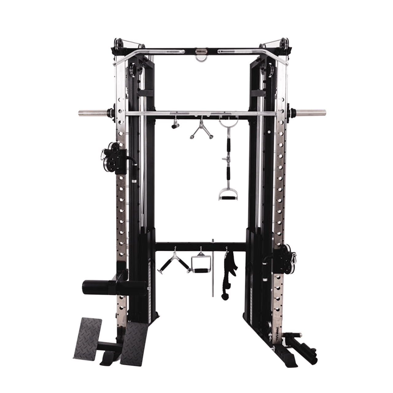 3 in 1 multi rack system for home & PT studios- includes half rack, smith machine & functional trainer.