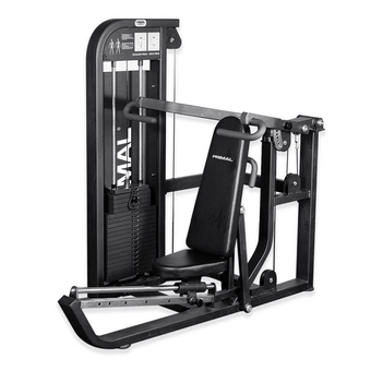 Pin select dual chest & shoulder press machine on a white background.