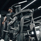 A behind view of a plate loaded ab crunch machine loaded with weight discs.