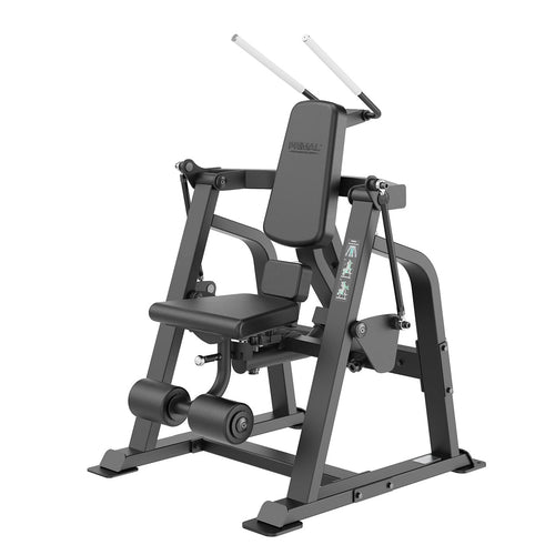 An angled view of a plate loading abdominal crunch machine.