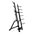 Upright storage rack for holding studio barbells, plates and collars.