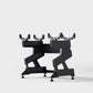 A black adjustable dumbbell storage stand.