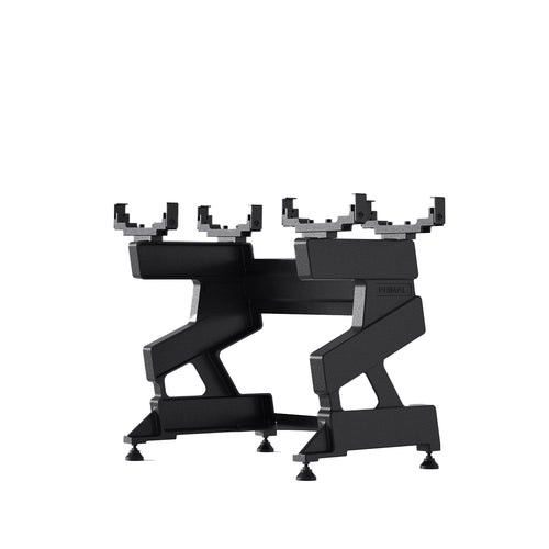 A storage stand for a pair of 40kg adjustable dumbbells.